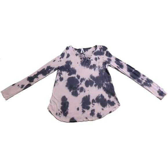 Mudd Womens T-Shirt Size Medium M Gray Cream Long Sleeve Tie-Dye - Picture 1 of 6